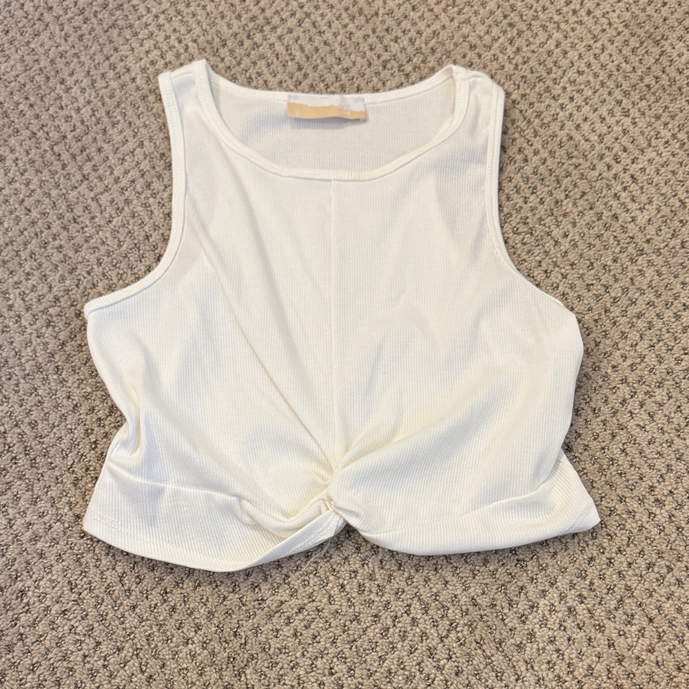 Elegant Cream Twist Front Crop Top